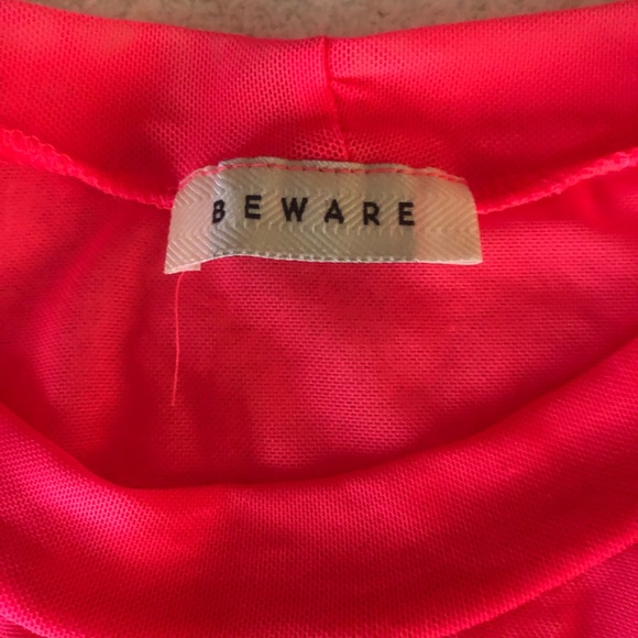 NWOT Mock Neck Silky Sheer Neon Coral LS Top size Lg - Picture 4 of 6